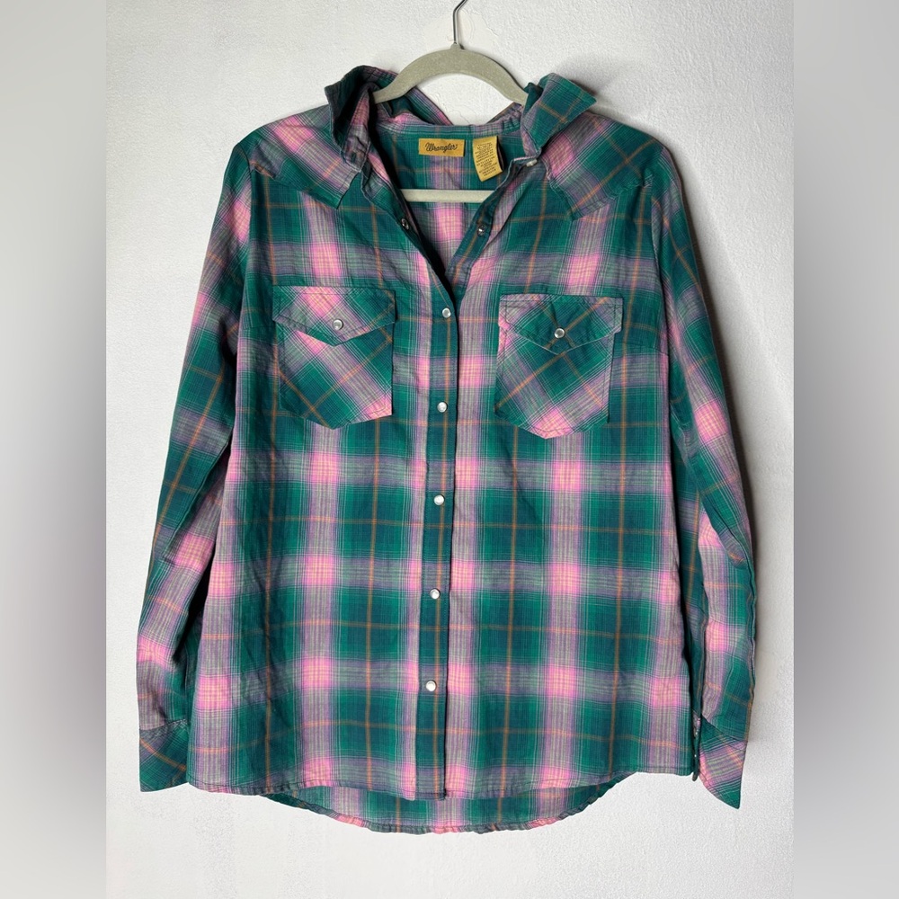 Wrangler Plaid Button Down Shirt - Green and Pink